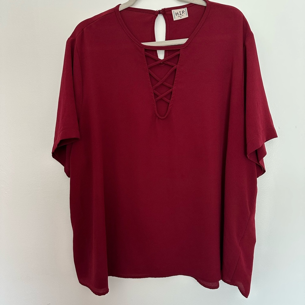 Elegant Burgundy Crisscross Blouse